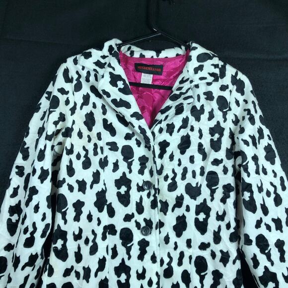 Vintage Misdemeanor Coat Black White Cow Print Boutique Animal Silk Lined S - Picture 2 of 13